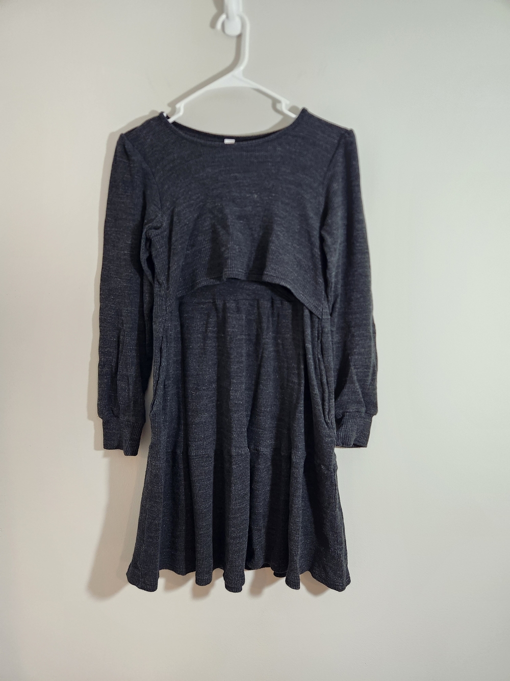 Latched Mama Long Sleeve Nursing-Friendly Dress Charcoal Dark Gray Breastfeeding